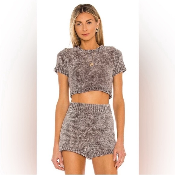 MAJORELLE Tops - Majorelle 2 Piece Denitza Chenille Cropped Top + Shorts Matching Fawn Set XS/S
